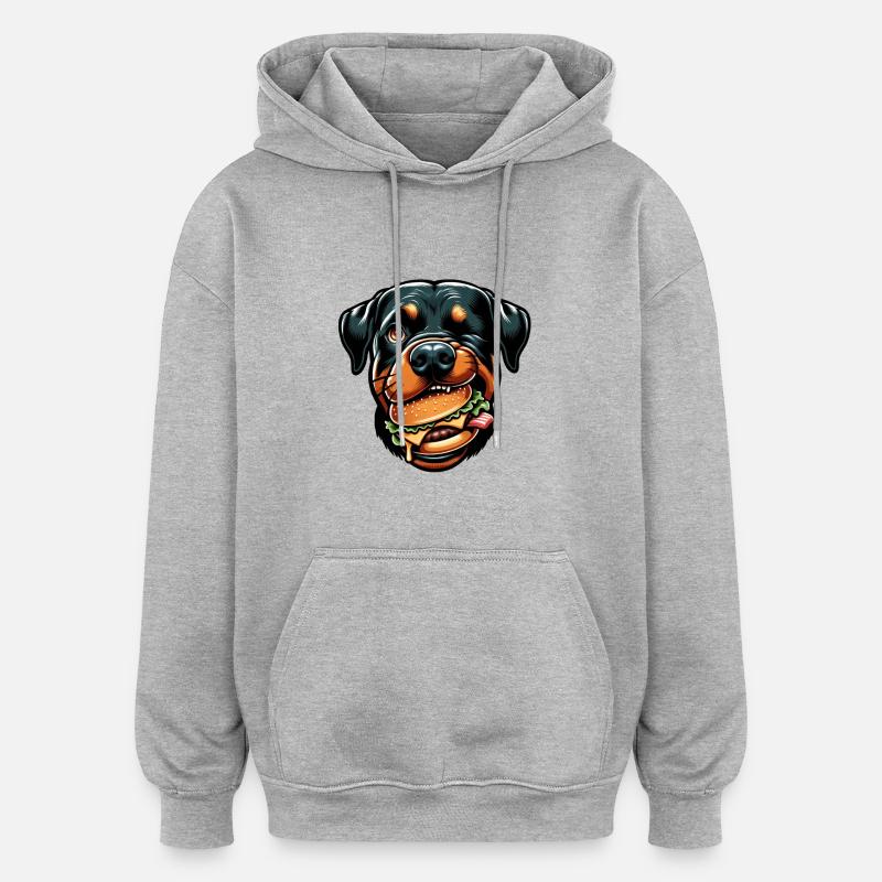Rottweiler avec hamburger cheeseburger - Sweat à capuche oversize unisexe - gris chiné