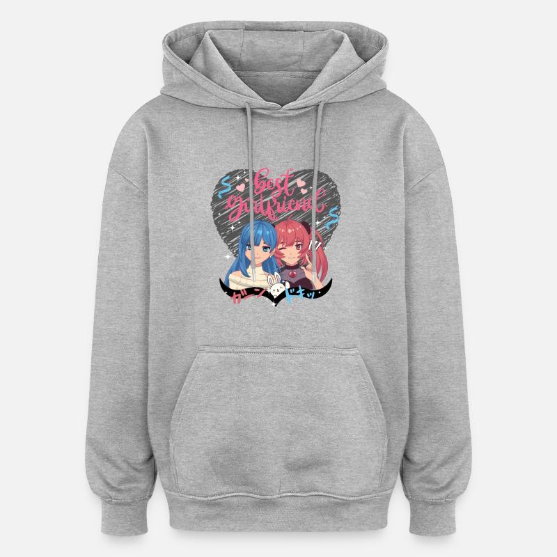 Best girlfriends pink heart - Sweat à capuche oversize unisexe - gris chiné