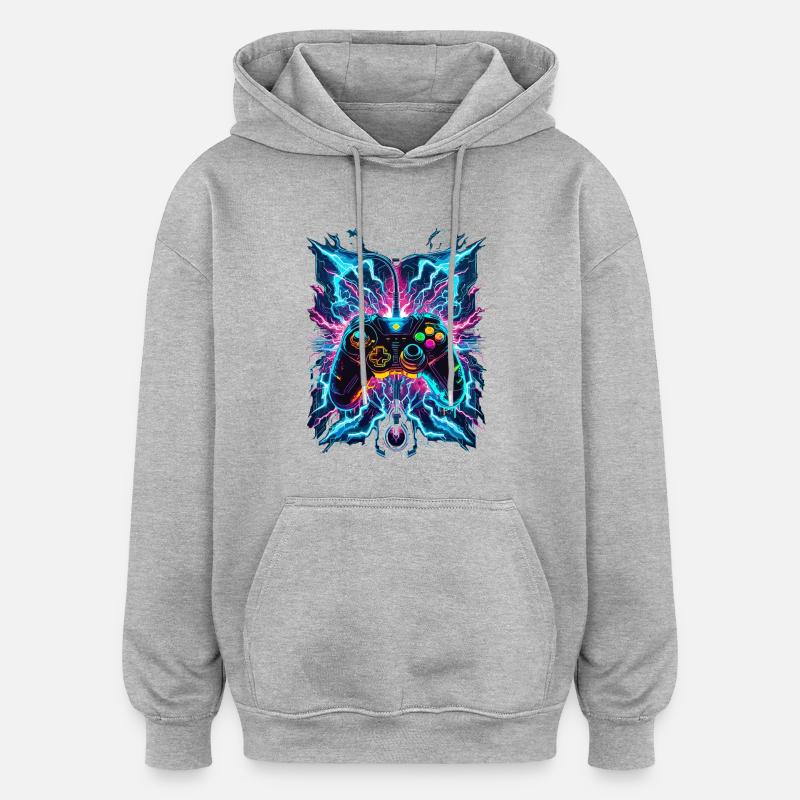 Neon Blitz Power Gaming Controller - Oversized Unisex Hoodie - heather grey