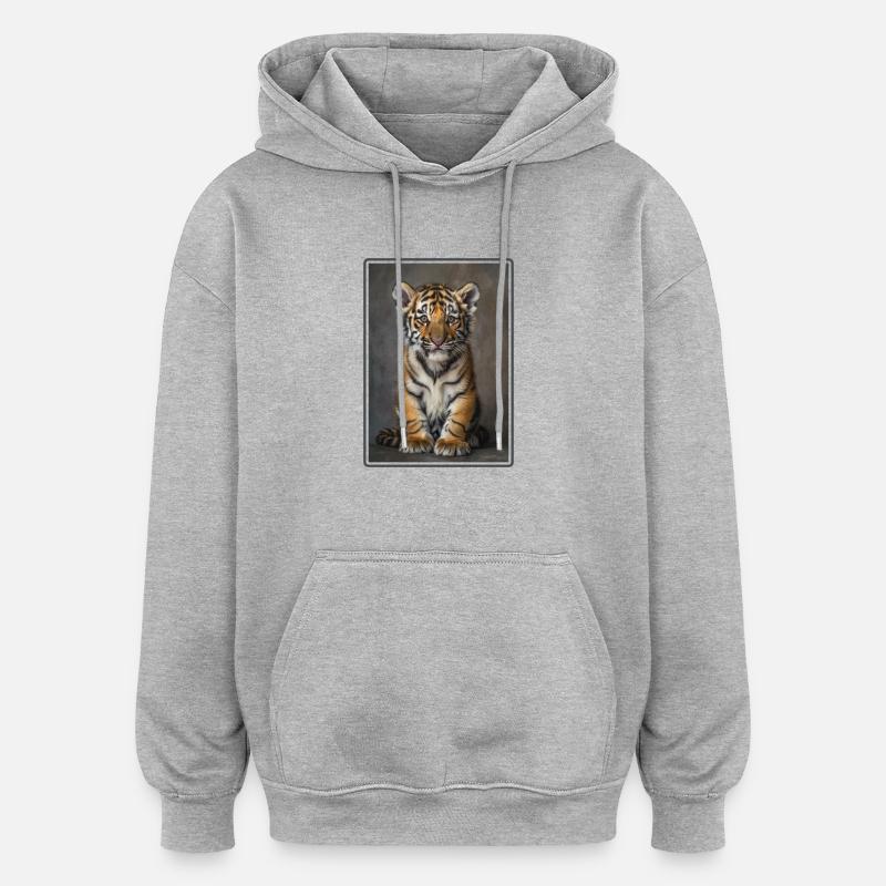 Tigre - Sweat à capuche oversize unisexe - gris chiné