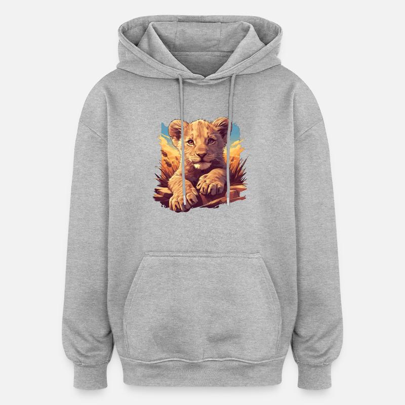 Lion Löwen Löwe - Sweat à capuche oversize unisexe - gris chiné