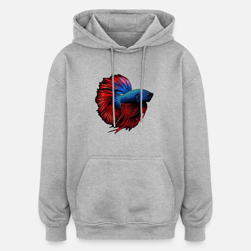 Bettas Betta Poisson Betta - Sweat à capuche oversize unisexe - gris chiné