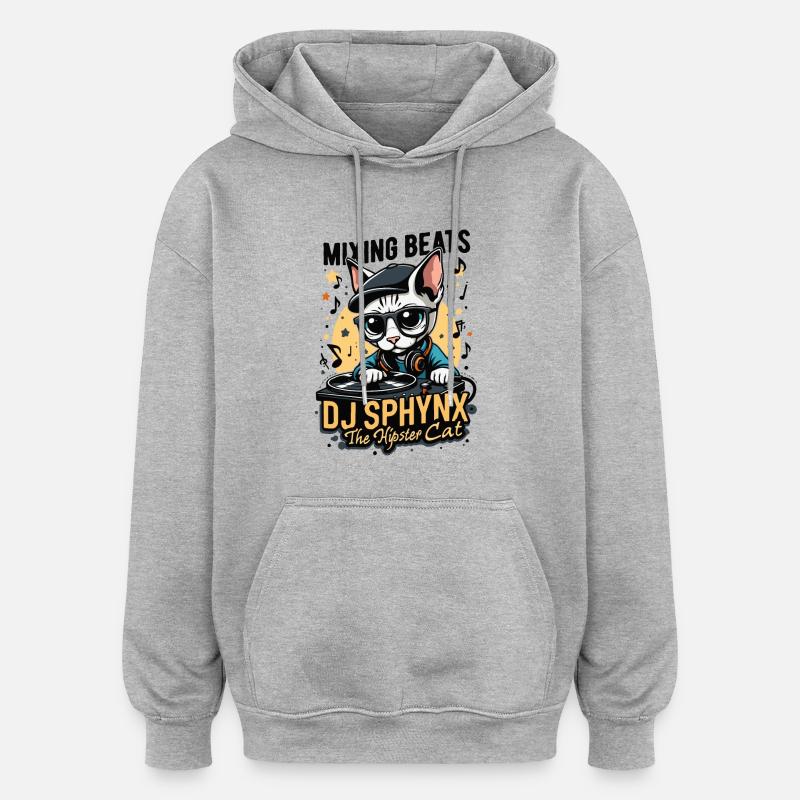 SPHYNX CAT LE DJ HIPSTER - Sweat à capuche oversize unisexe - gris chiné