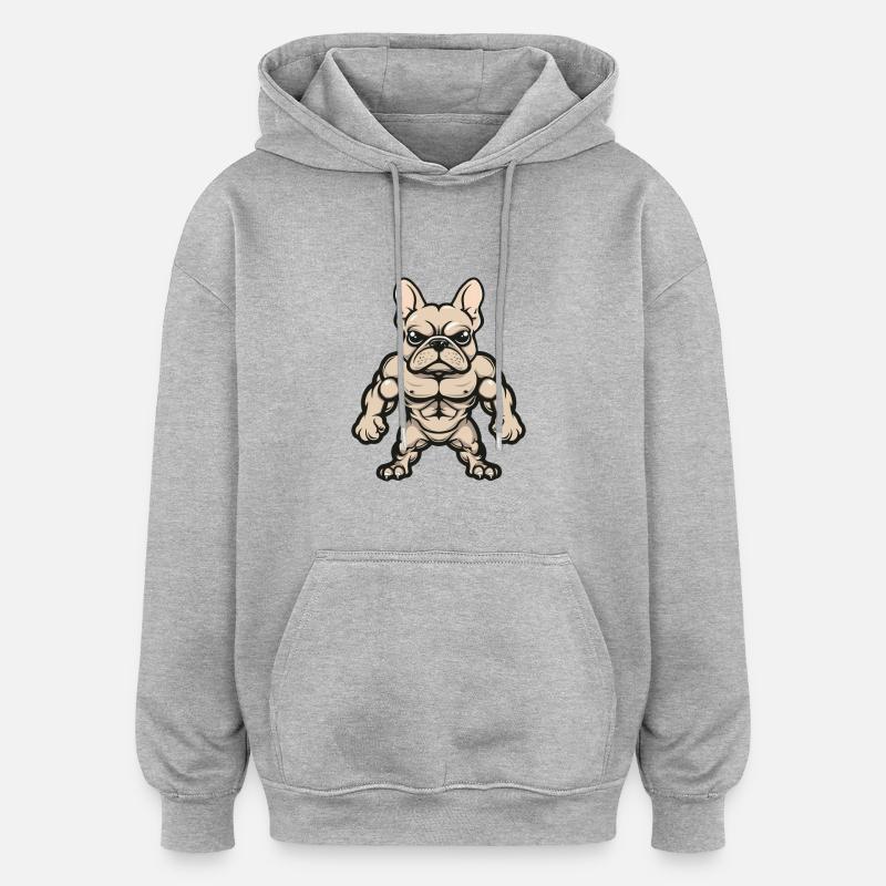 Bande dessinée de chien - Sweat à capuche oversize unisexe - gris chiné