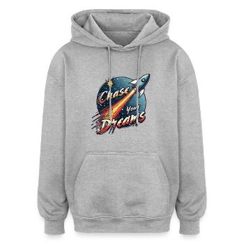CHASSEUR DE RÊVES - Sweat à capuche oversize unisexe - gris chiné - Devant - Noah (186cm)