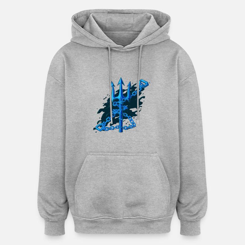 CHAÎNES ENROULÉES AUTOUR DU TRIDENT - Sweat à capuche oversize unisexe - gris chiné