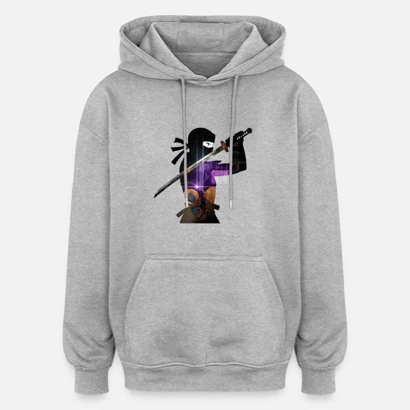 NINJA - Sweat à capuche oversize unisexe - gris chiné