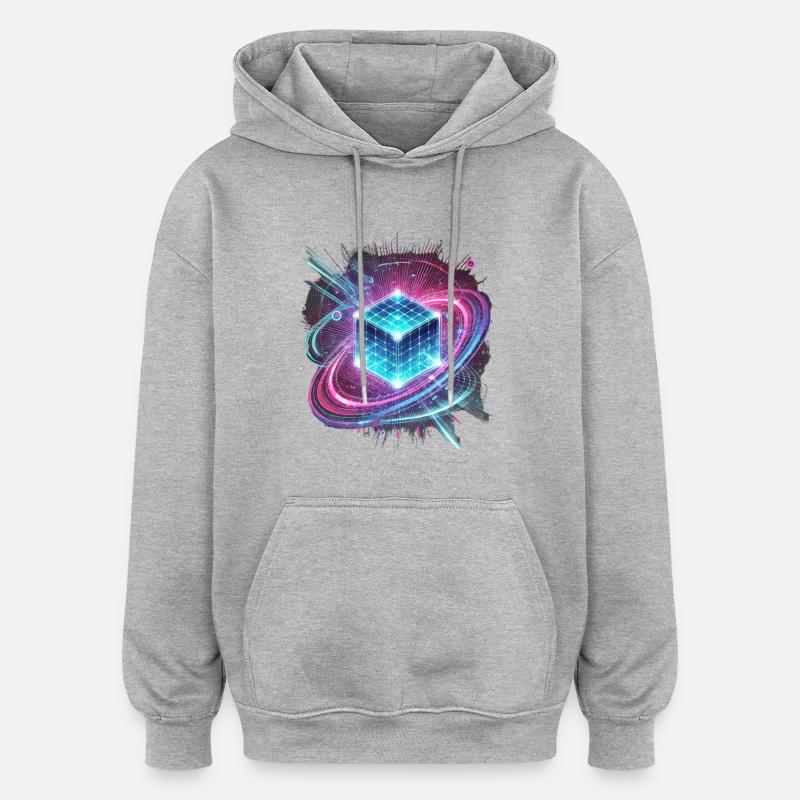 Futuristic Hologram Design – Glowing Cube - Oversized Unisex Hoodie - heather grey