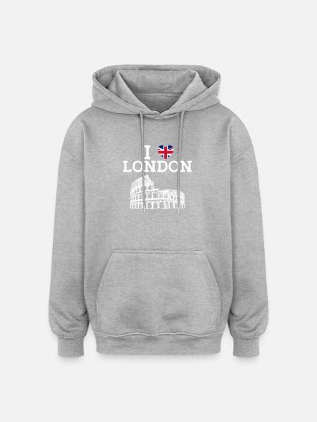 I Love London Colosseum England Heart Flag London - Oversized Unisex Hoodie - heather grey