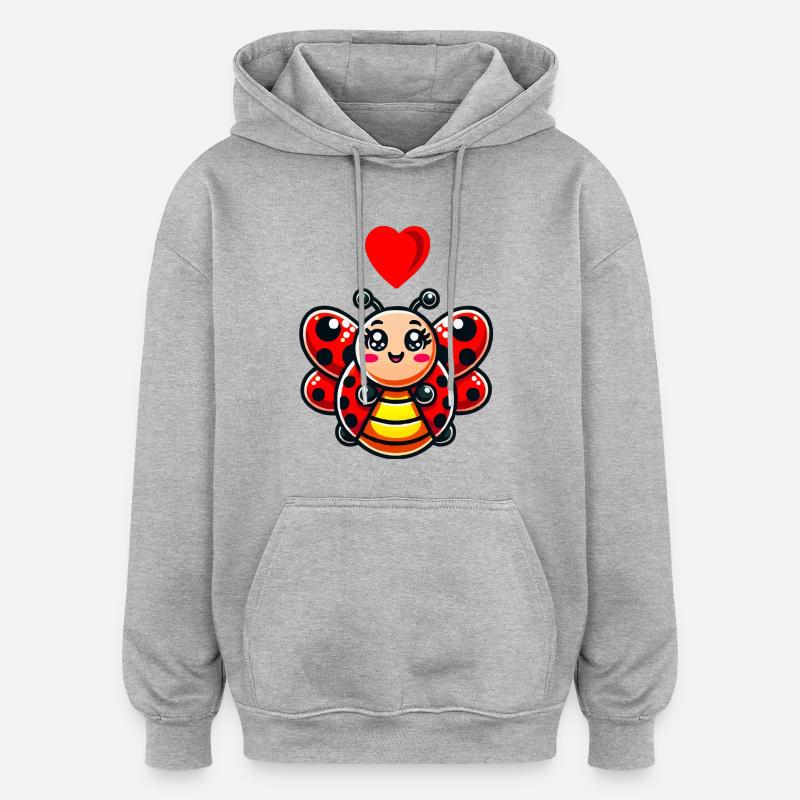 Coeur de bande dessinée coccinelle - Sweat à capuche oversize unisexe - gris chiné