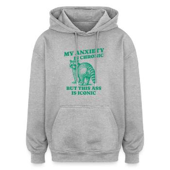 Anxiety Raccoon design humor - Oversized Unisex Hoodie - heather grey - Front - Noah (186cm)