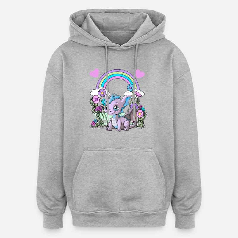 Drache Drachen Kinder Kind Regenbogen - Oversized Unisex Hoodie - Grau meliert