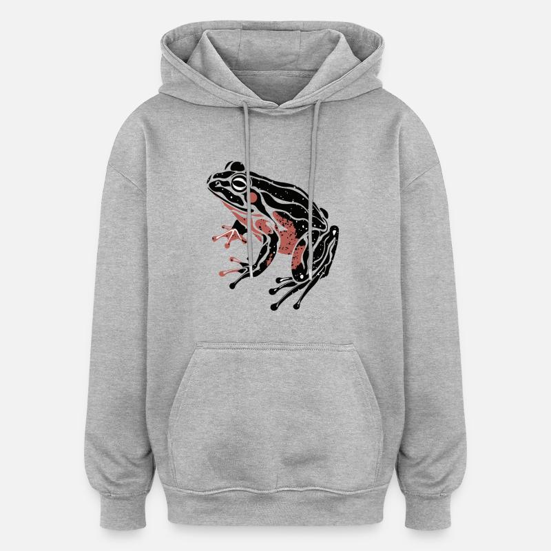 GRENOUILLE - Sweat à capuche oversize unisexe - gris chiné