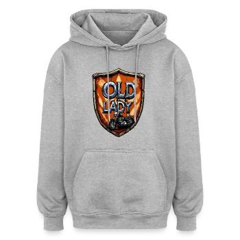 Biker Old Lady Motorcycle MC - Oversized Unisex Hoodie - heather grey - Front - Noah (186cm)
