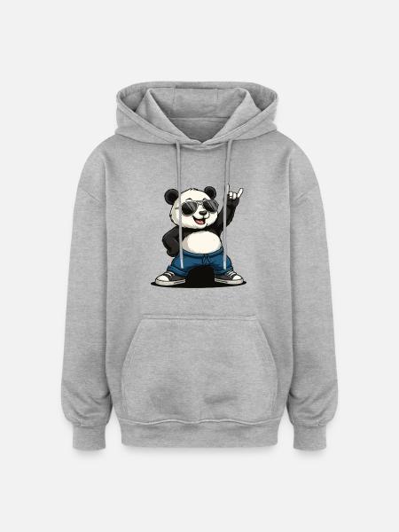 Funny Panda Rock Music - Oversized Unisex Hoodie - heather grey