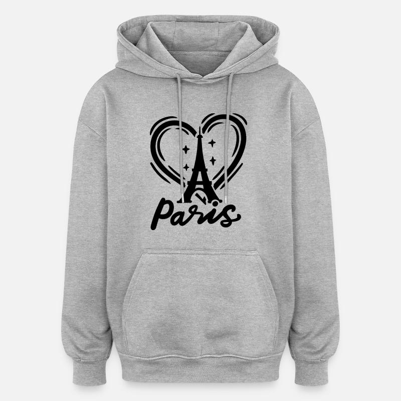 Paris avec un cœur - Sweat à capuche oversize unisexe - gris chiné