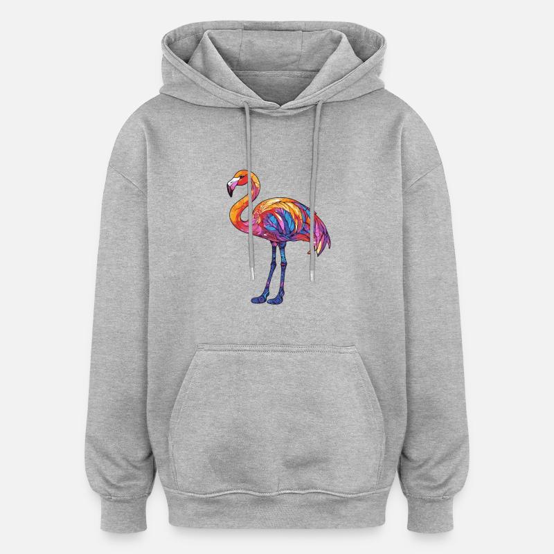 Flamingo Bunt - Oversized Unisex Hoodie - Grau meliert