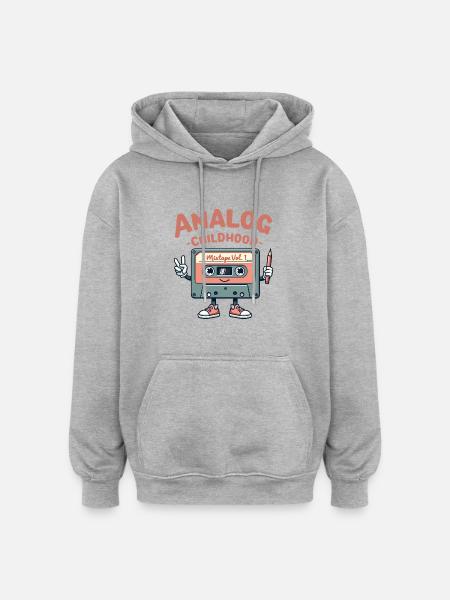 Analog Childhood Mixtape Cassette Design - Oversized Unisex Hoodie - heather grey