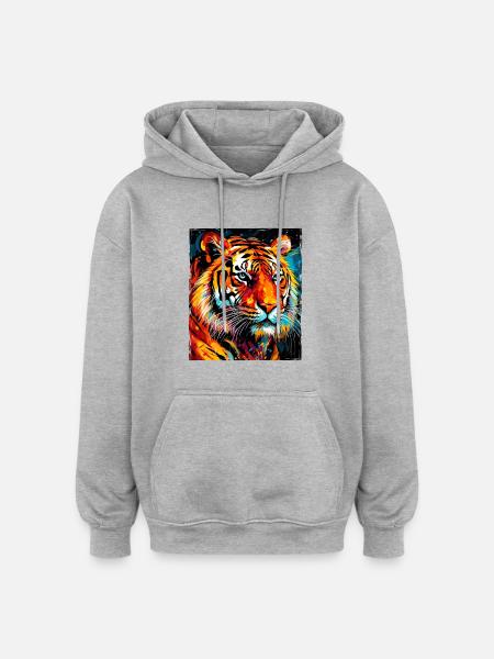 Tiger Portrait - Oversized Unisex Hoodie - heather grey
