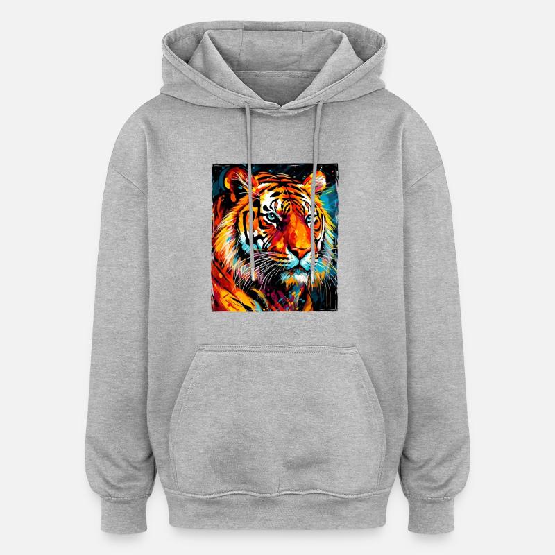 Portrait de tigre - Sweat à capuche oversize unisexe - gris chiné