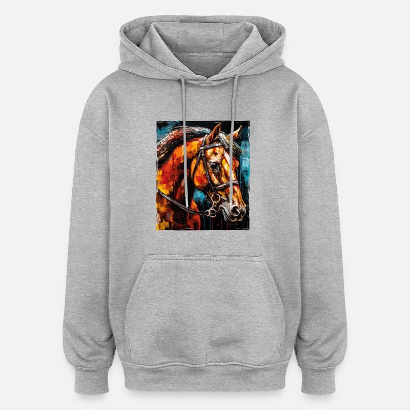 Portrait de cheval - Sweat à capuche oversize unisexe - gris chiné