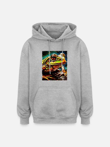 Frosch Porträt - Oversized Unisex Hoodie - Grau meliert