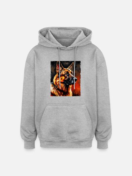 German Shepherd Dog Portrait - Oversized Unisex Hoodie - heather grey
