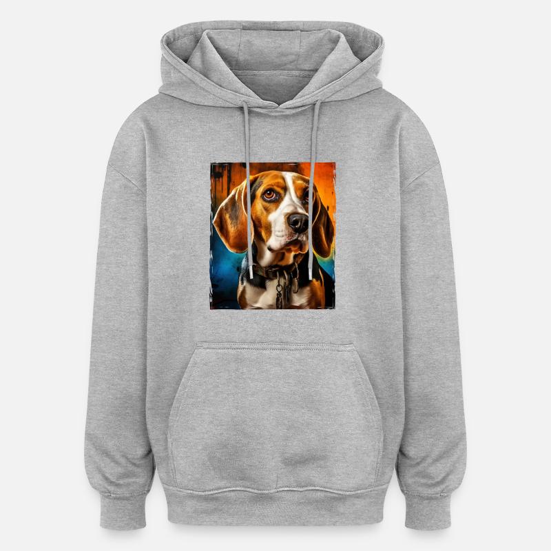 Portrait de chien beagle - Sweat à capuche oversize unisexe - gris chiné