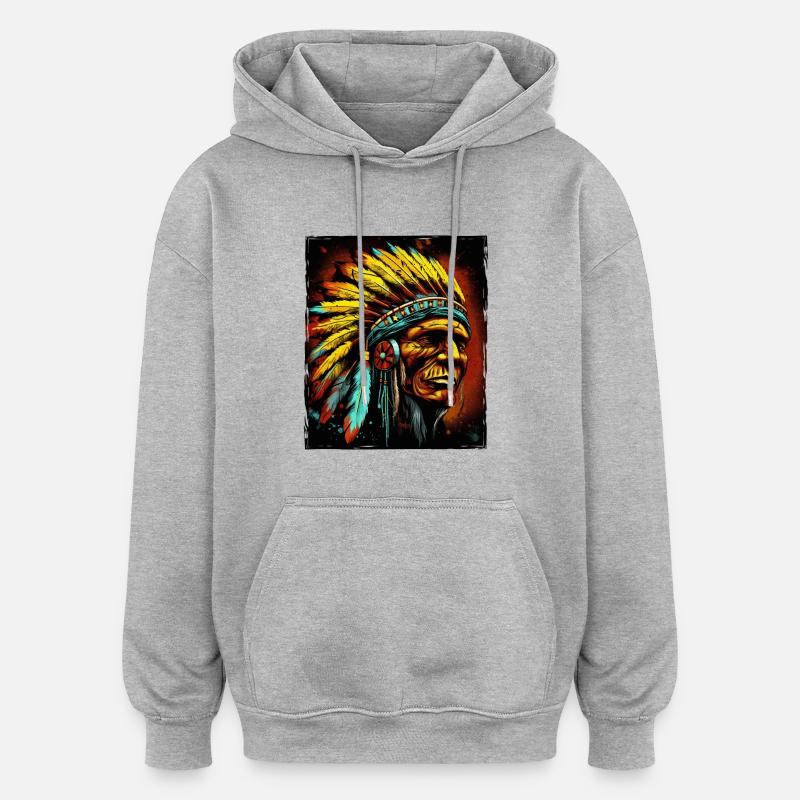Apache Indianer Häuptling Totenkopf - Oversized Unisex Hoodie - Grau meliert