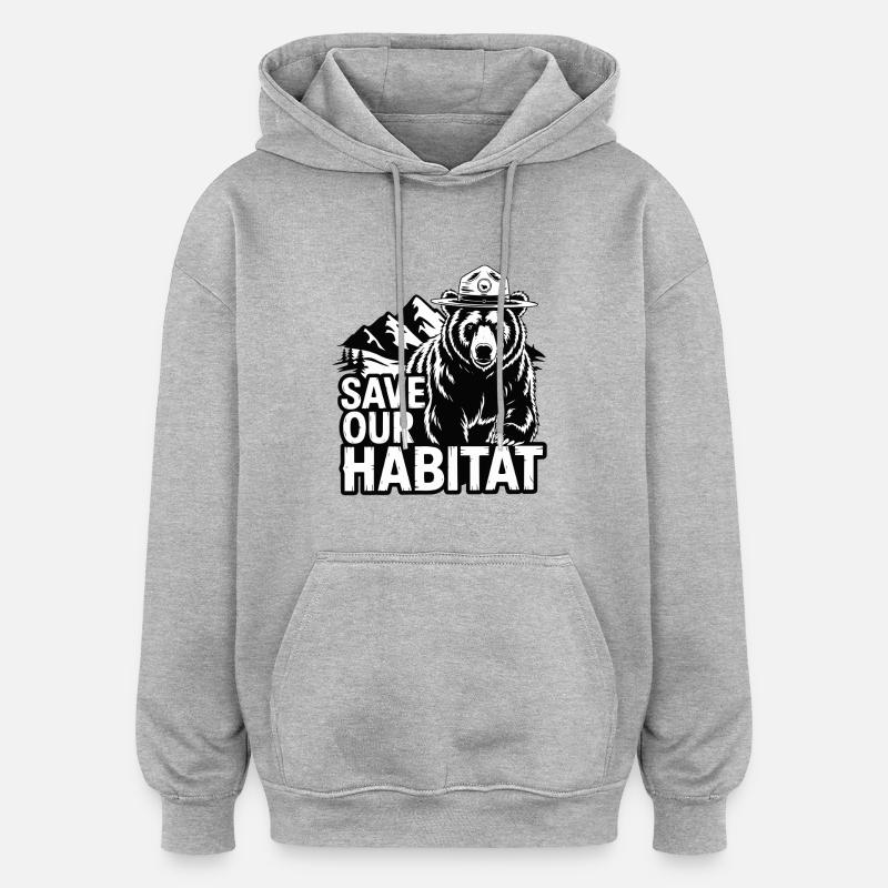 SAUVEZ NOTRE HABITAT - Sweat à capuche oversize unisexe - gris chiné