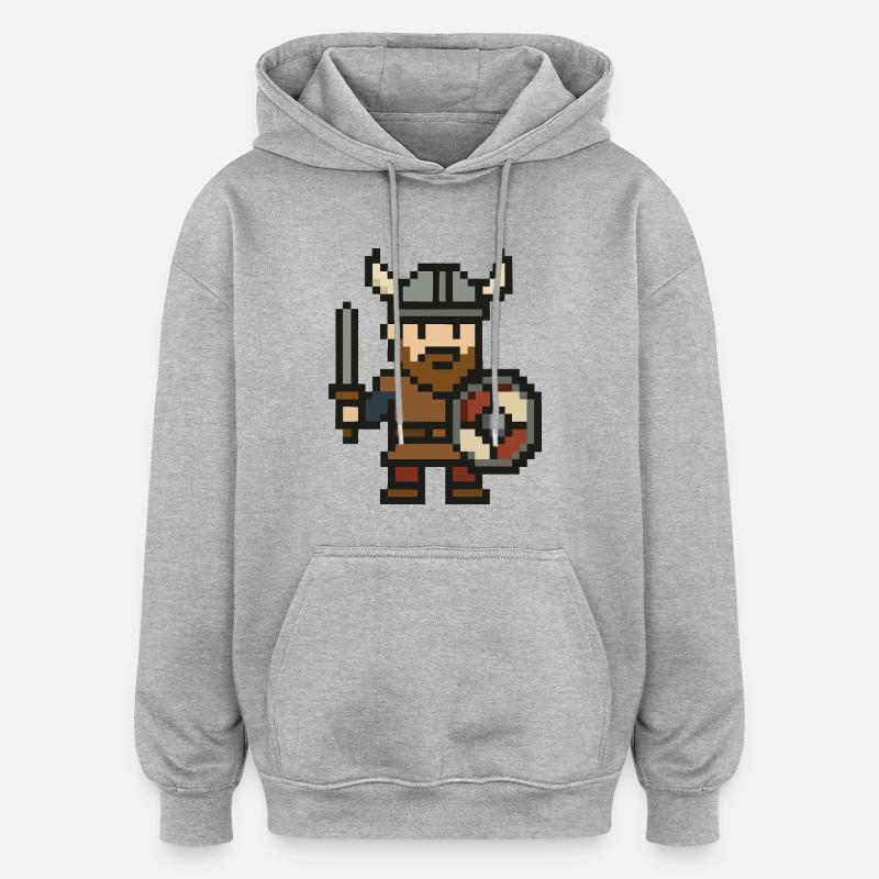 wikinger comic pixel - Oversized Unisex Hoodie - Grau meliert