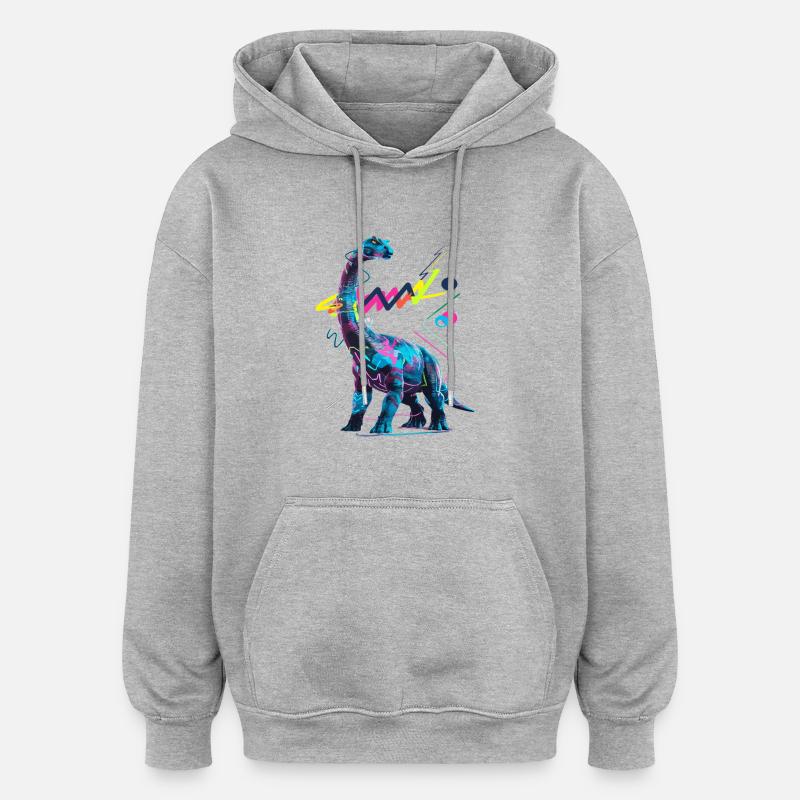 Néon dinosaure abstrait Oeuvre d’art - Sweat à capuche oversize unisexe - gris chiné
