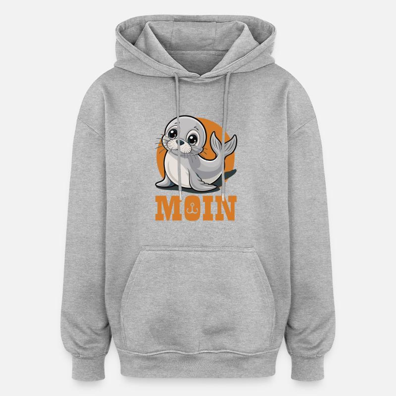 Jeune phoque avec « Moin » - Sweat à capuche oversize unisexe - gris chiné