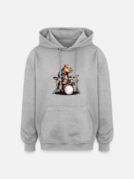 Cool Capybara Playing Drums - Oversized Unisex Hoodie - heather grey