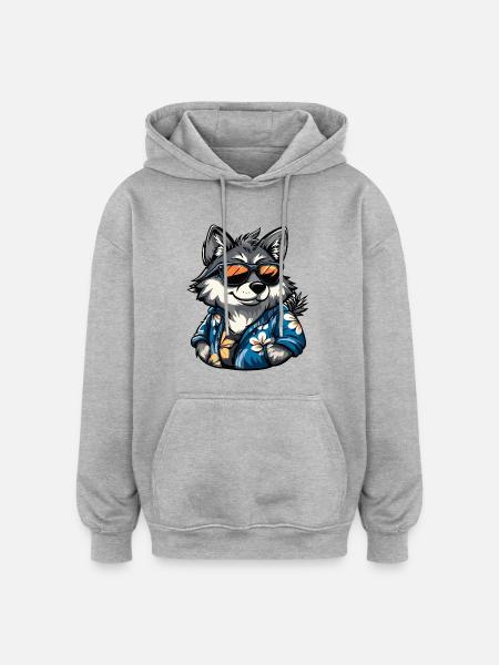Wolf Comic Urlaub - Oversized Unisex Hoodie - Grau meliert