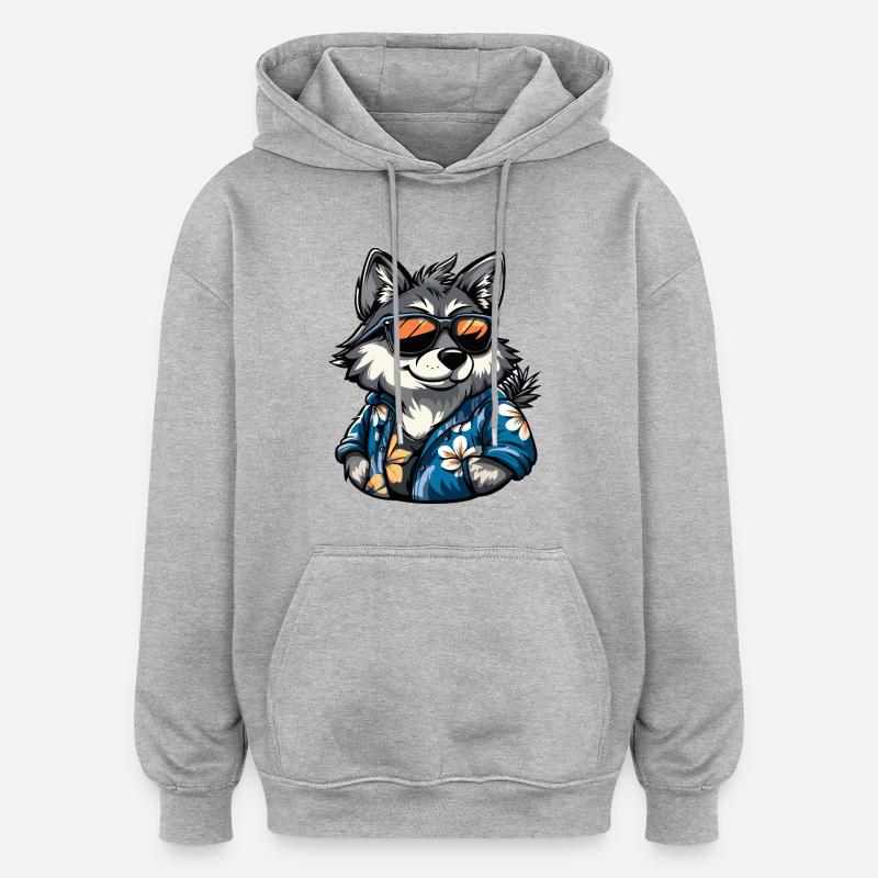 Wolf Comic Vacation - Oversized Unisex Hoodie - heather grey