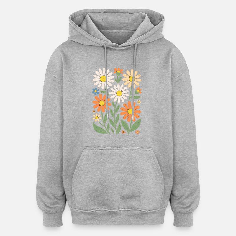 Boho Retro Gänseblümchen Muster Retro - Oversized Unisex Hoodie - Grau meliert