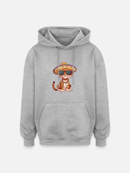 Leopard Comic Funny Sombrero - Oversized Unisex Hoodie - heather grey
