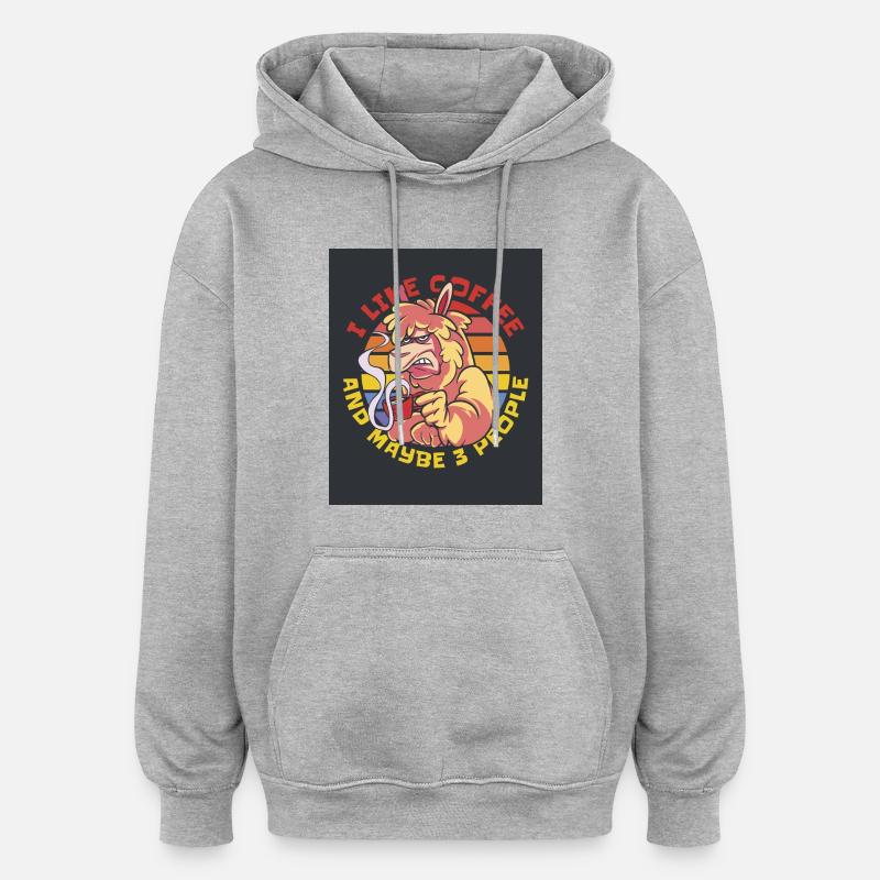 16992 GrumpyAlpacaTshirt PR - Sweat à capuche oversize unisexe - gris chiné