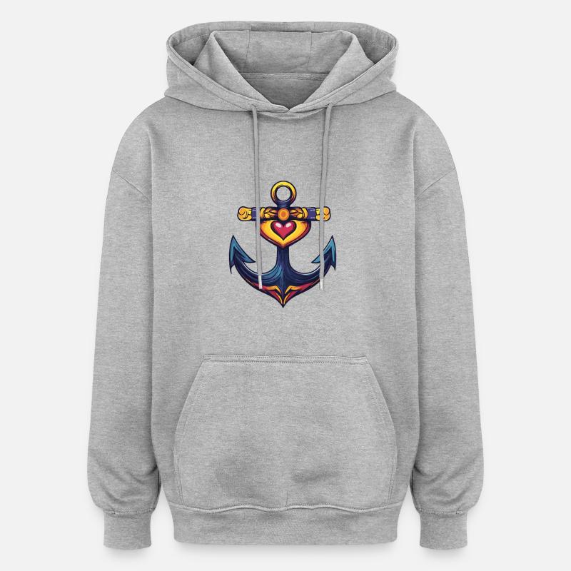 Ancre Symbole Coeur - Sweat à capuche oversize unisexe - gris chiné