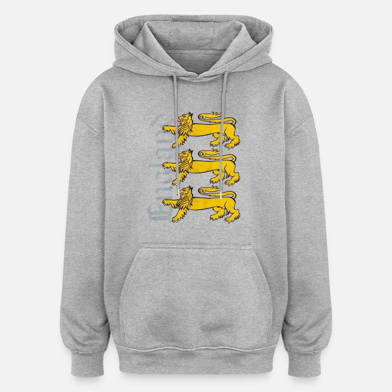 3 Lions - Angleterre - Sweat à capuche oversize unisexe - gris chiné