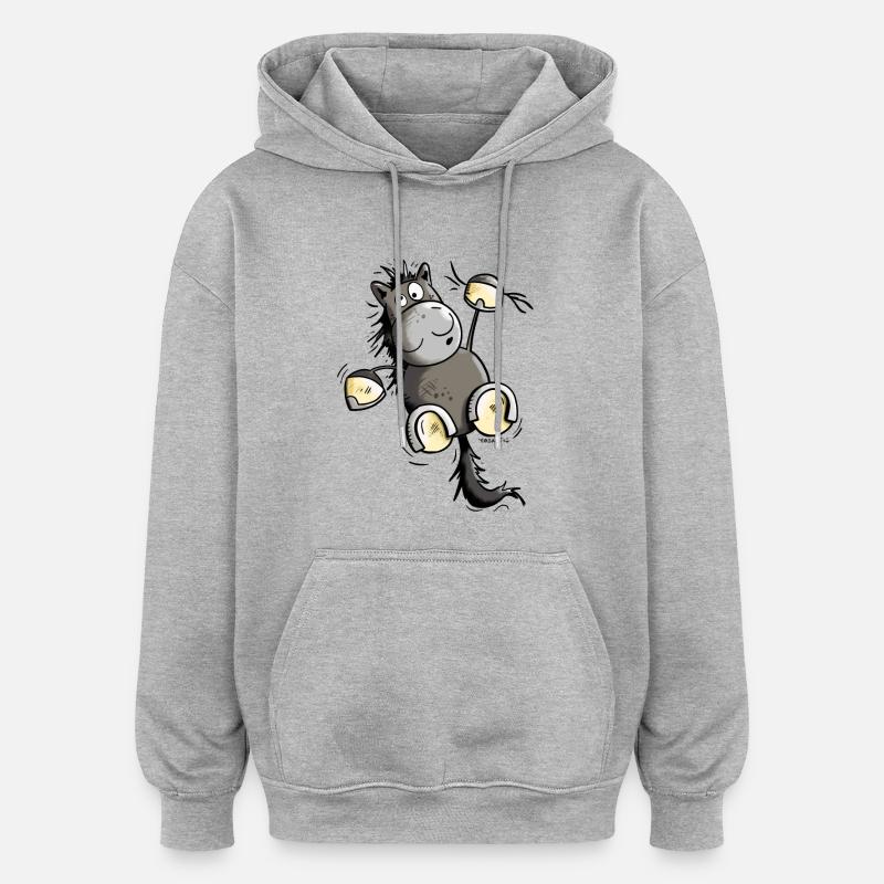 Cheval Noir - Sweat à capuche oversize unisexe - gris chiné