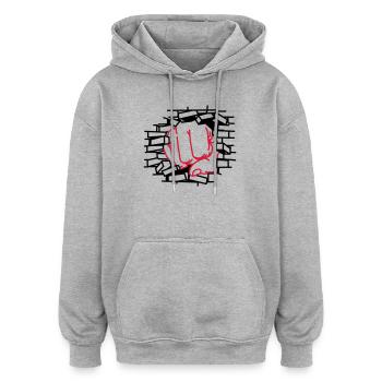 Poing, poing, poing - Sweat à capuche oversize unisexe - gris chiné - Devant - Noah (186cm)