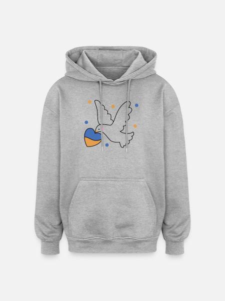 Playful dove heart print ukraine - Oversized Unisex Hoodie - heather grey