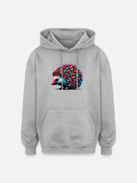 Hérisson - Sweat à capuche oversize unisexe - gris chiné
