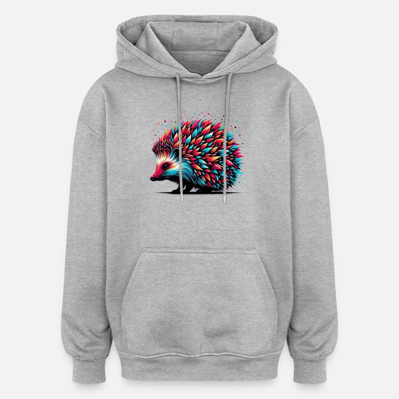 Hérisson - Sweat à capuche oversize unisexe - gris chiné