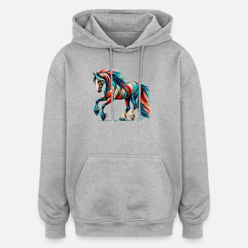 Pferd - Oversized Unisex Hoodie - Grau meliert