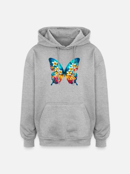Papillon frangipanier frangipanier - Sweat à capuche oversize unisexe - gris chiné