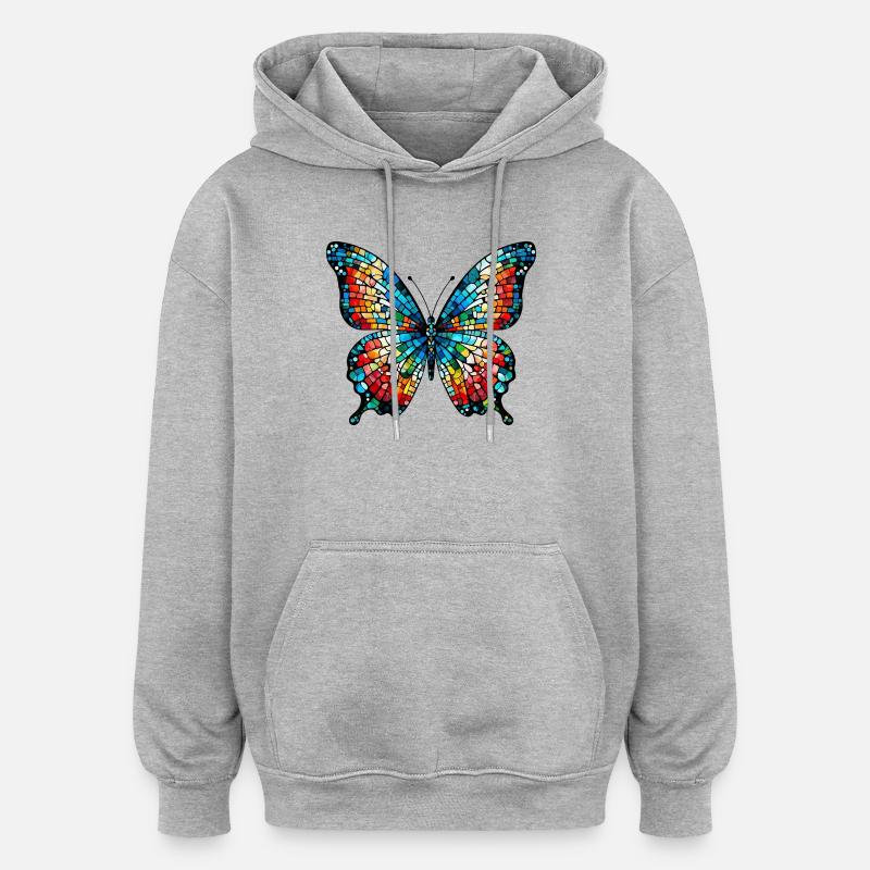 Papillon - Sweat à capuche oversize unisexe - gris chiné