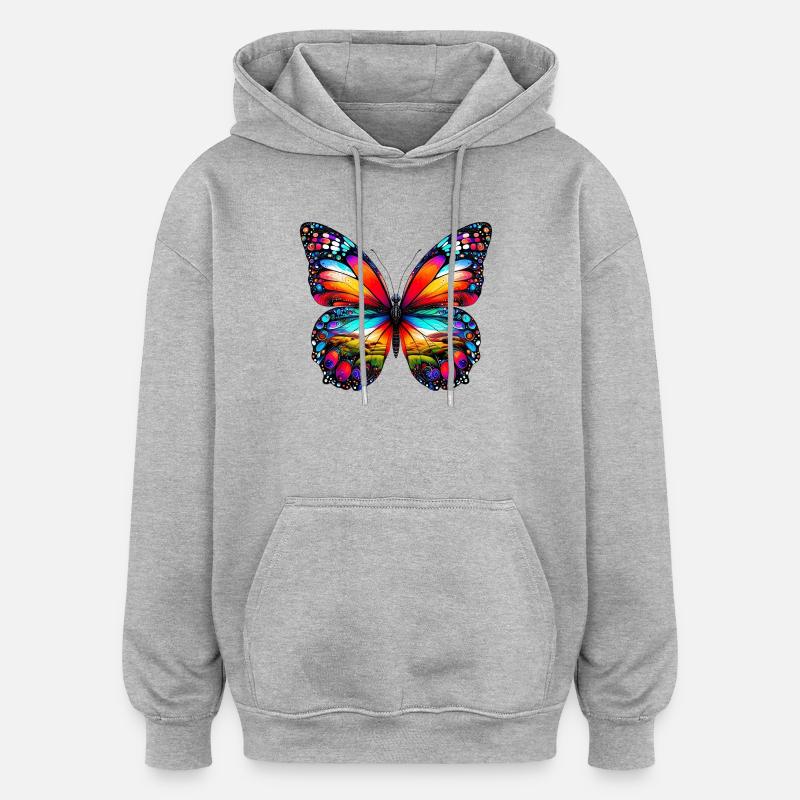 Papillon - Sweat à capuche oversize unisexe - gris chiné